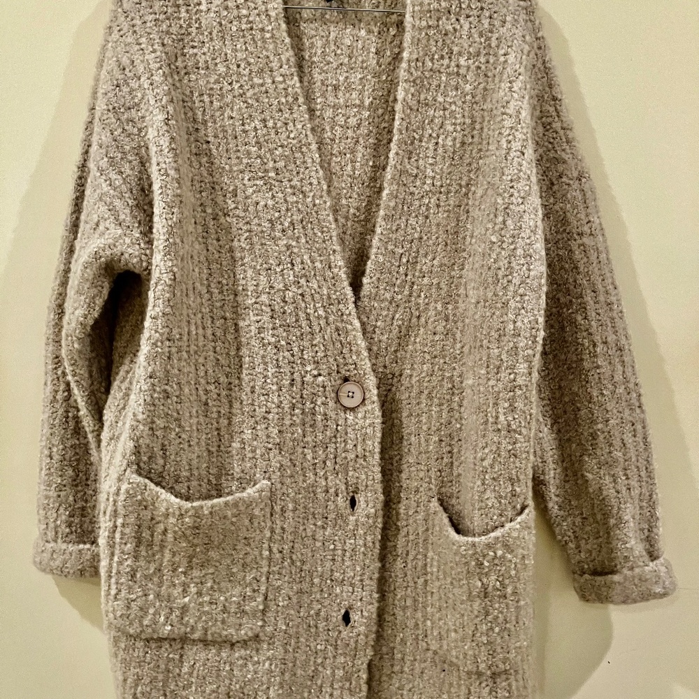 Karen Kane Cream Mohair Wool Blend Button Front Eclectic Grandpa Cardigan L